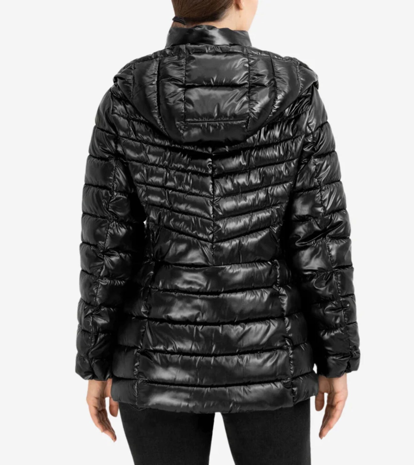 Women's Quilted Pearl Faux Down Jacket with Removable Hood (8014068351223)