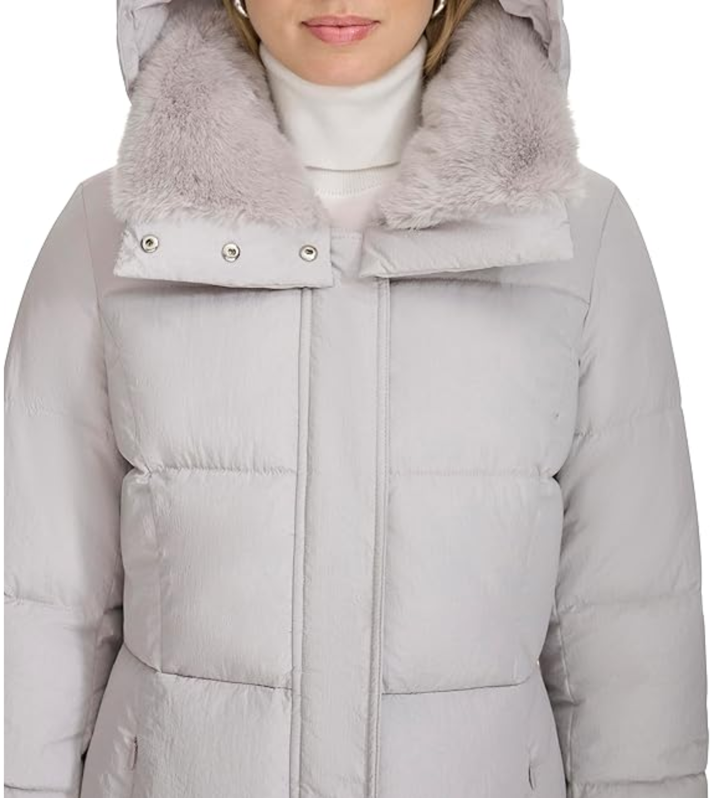 Կանացի Shimmer Nylon Faux Rabbit Lined Collar Quilted բաճկոն