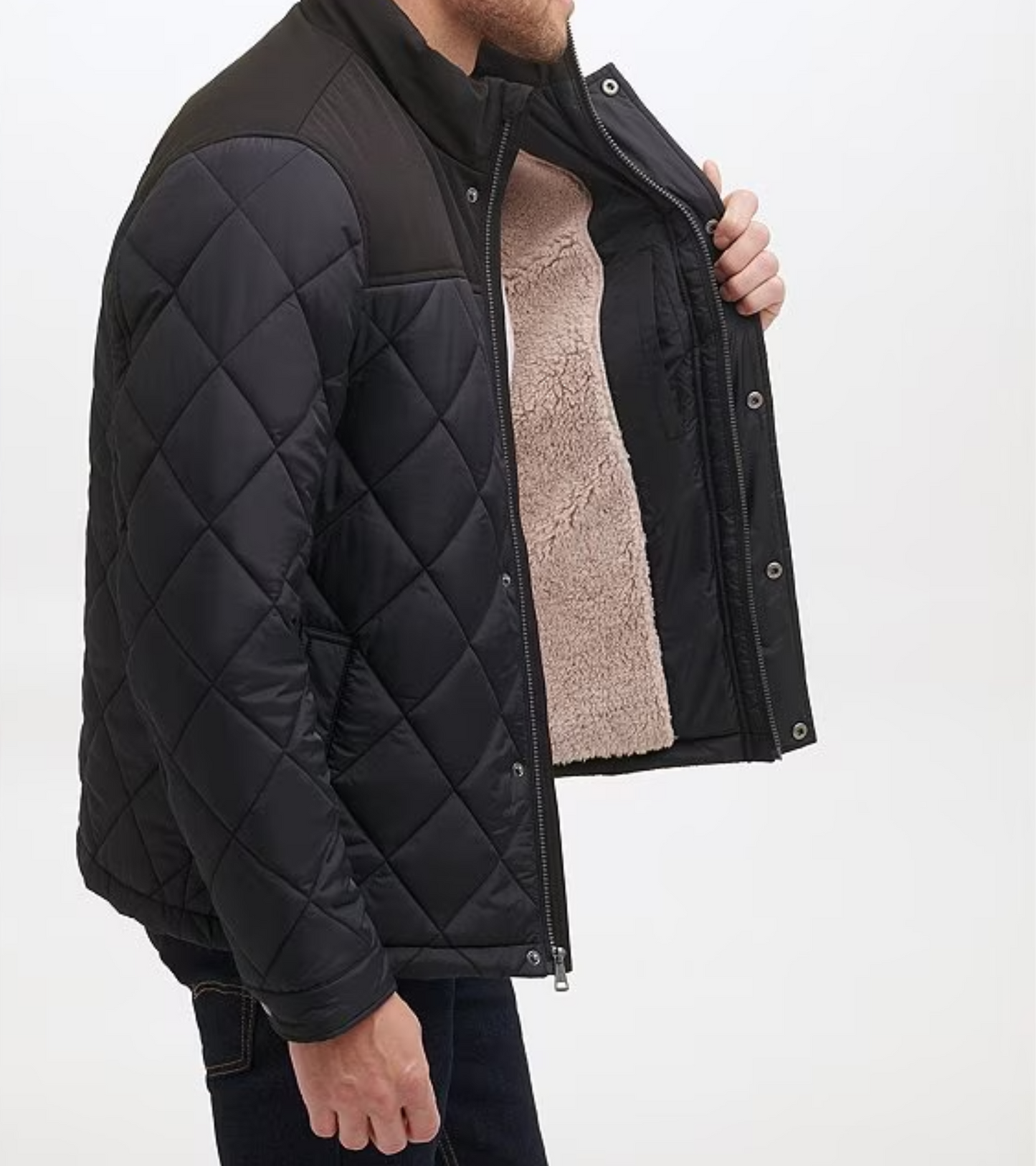 Տղամարդու Tonal-Mixed-Media Sherpa շերտերով ծածկված բաճկոն