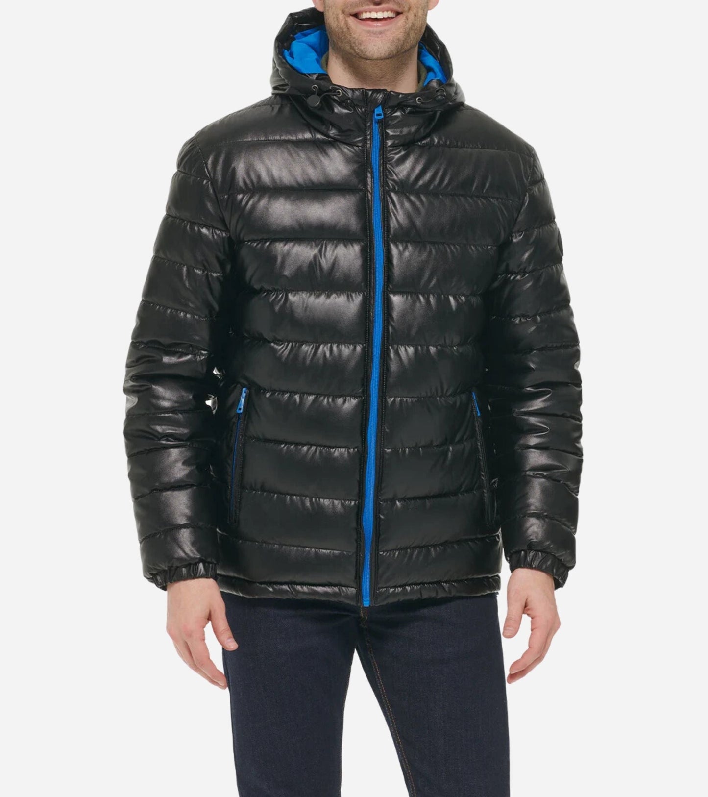 Signature Men's Leather Faux Down Hooded Jacket (8023017816311)