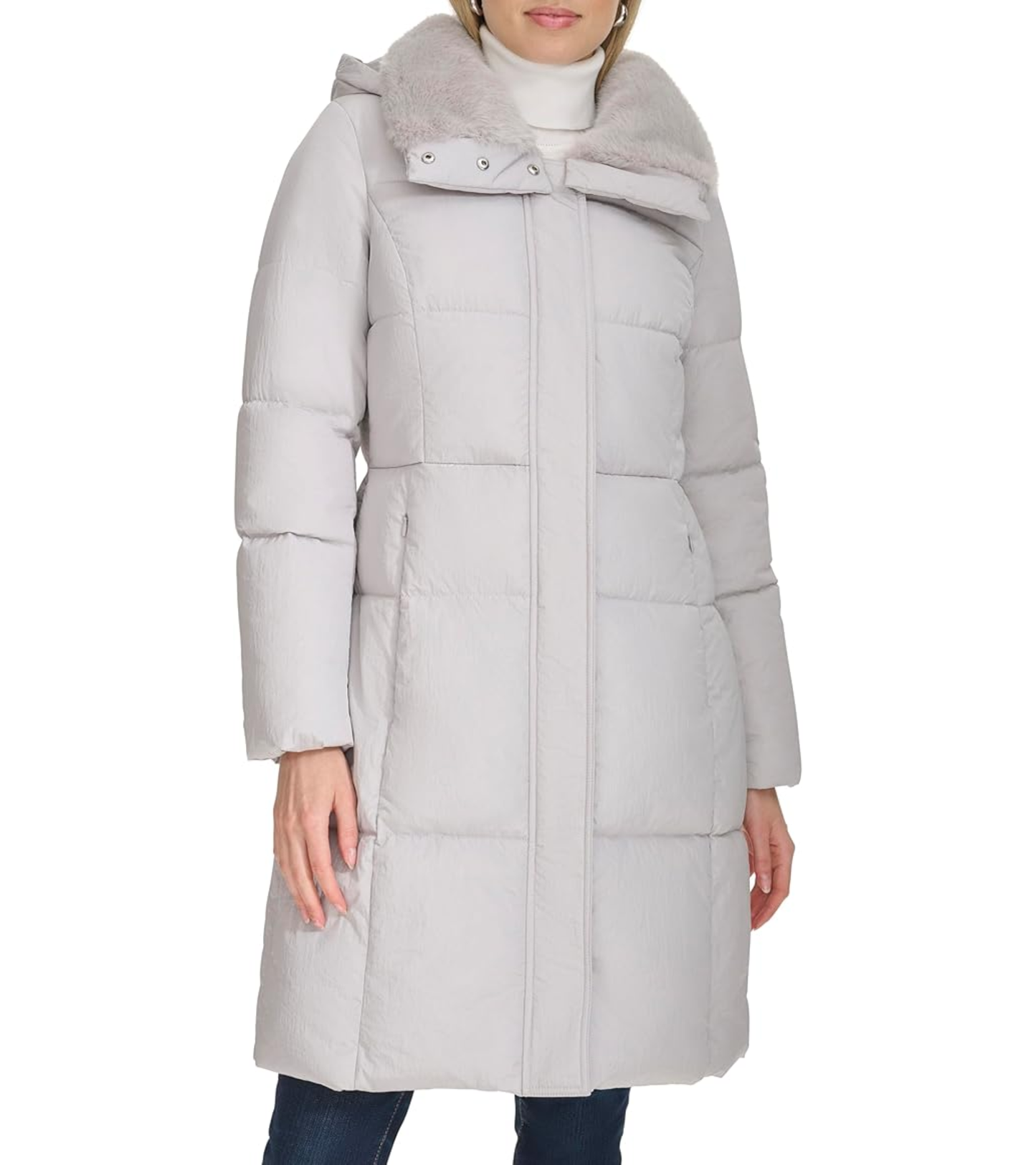 Կանացի Shimmer Nylon Faux Rabbit Lined Collar Quilted բաճկոն