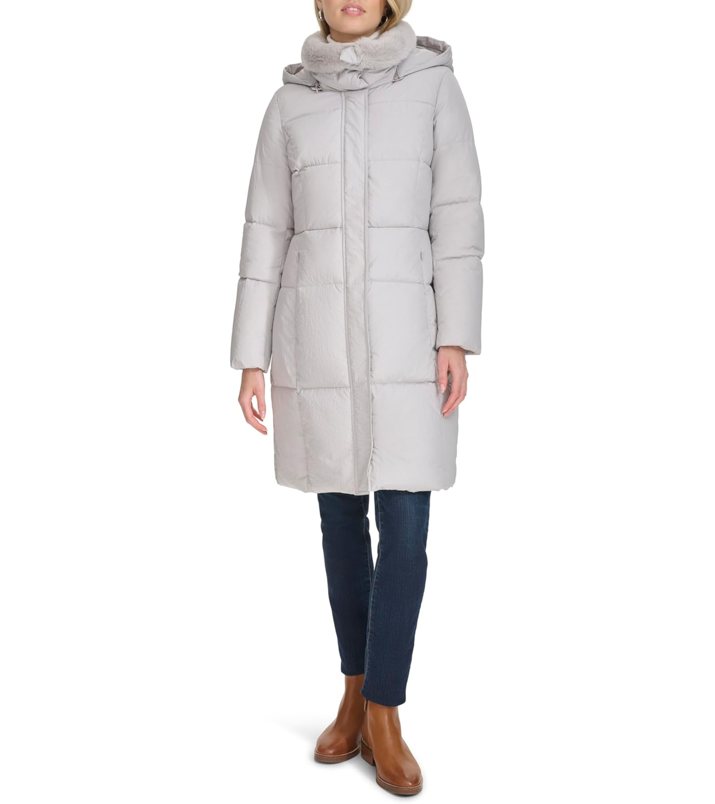 Կանացի Shimmer Nylon Faux Rabbit Lined Collar Quilted բաճկոն