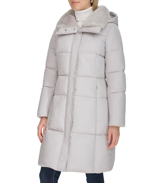 Կանացի Shimmer Nylon Faux Rabbit Lined Collar Quilted բաճկոն