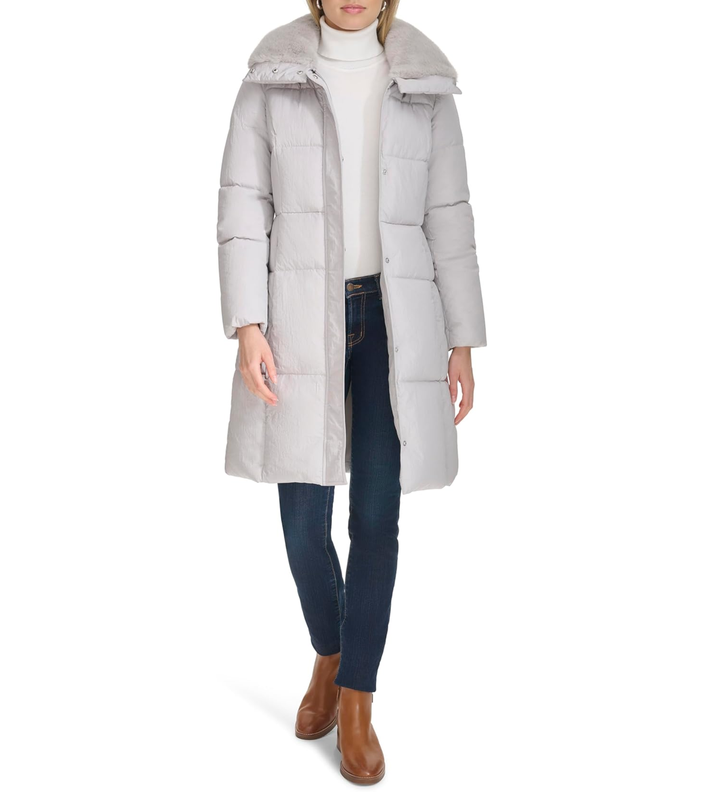 Կանացի Shimmer Nylon Faux Rabbit Lined Collar Quilted բաճկոն