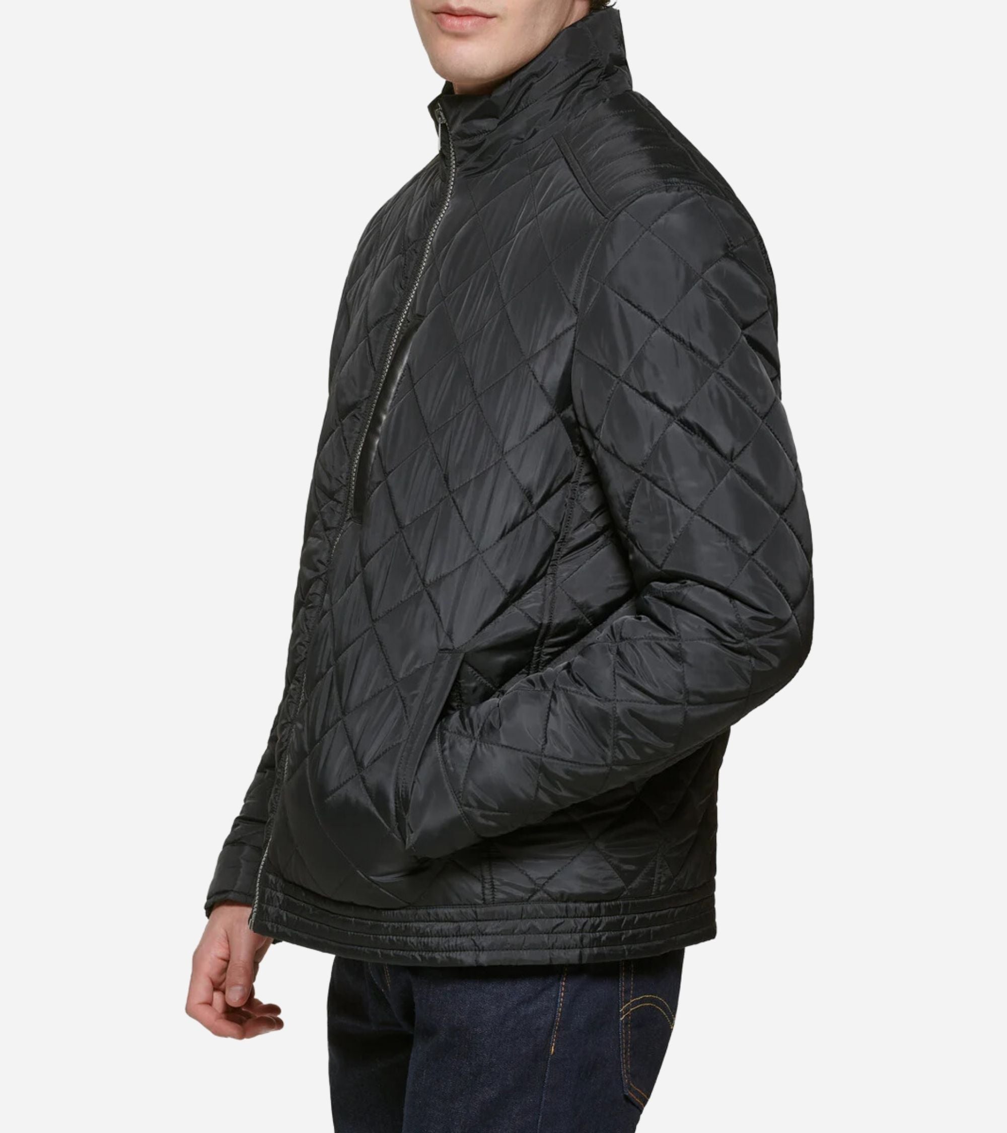 Cole hot Haan Black Quilted Lightweight Jacket with Elbow Patch