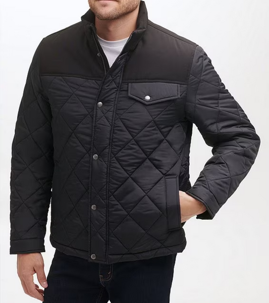 Men's Tonal-Mixed-Media Sherpa Lined Quilted Jacket