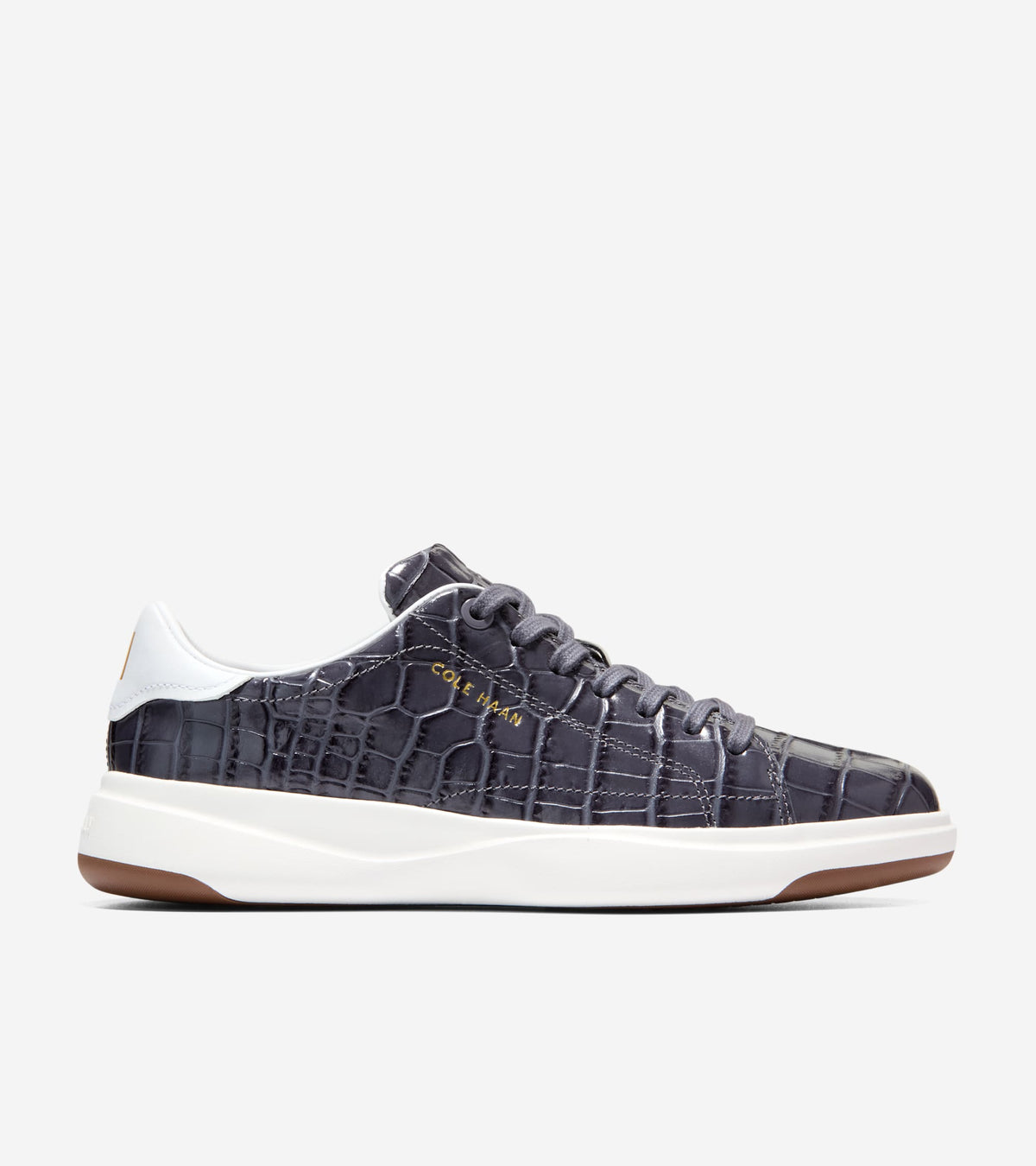 W37533:BLACKENED PEARL CROC PRINT LEATHER / WHITE LEATHER