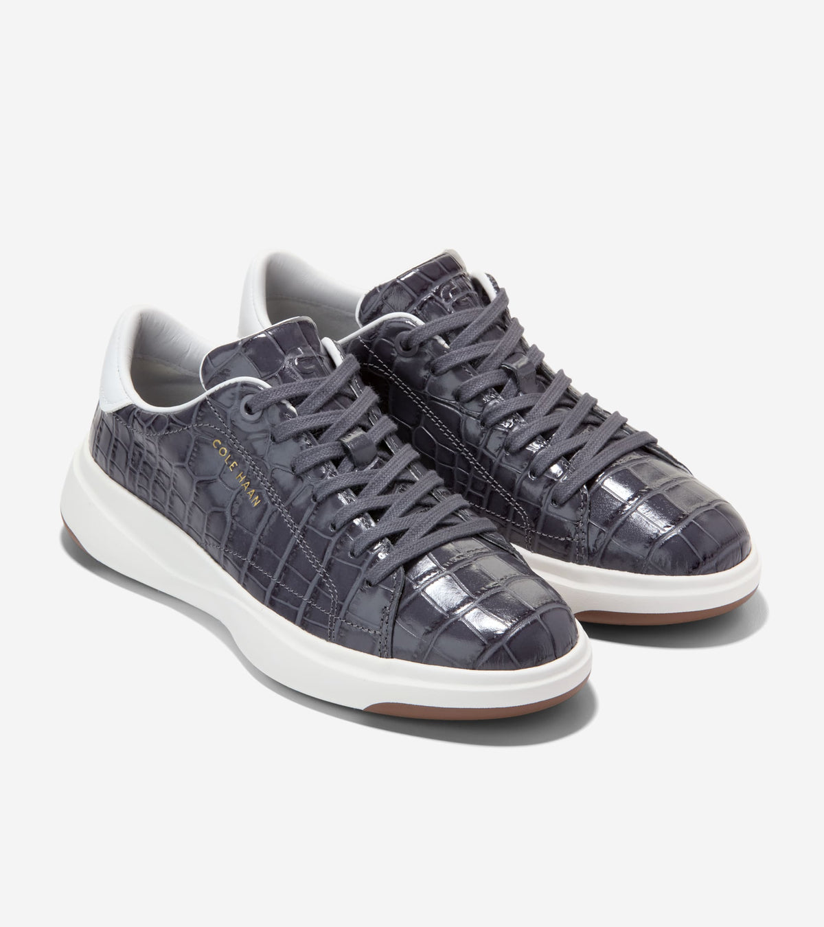 W37533:BLACKENED PEARL CROC PRINT LEATHER / WHITE LEATHER